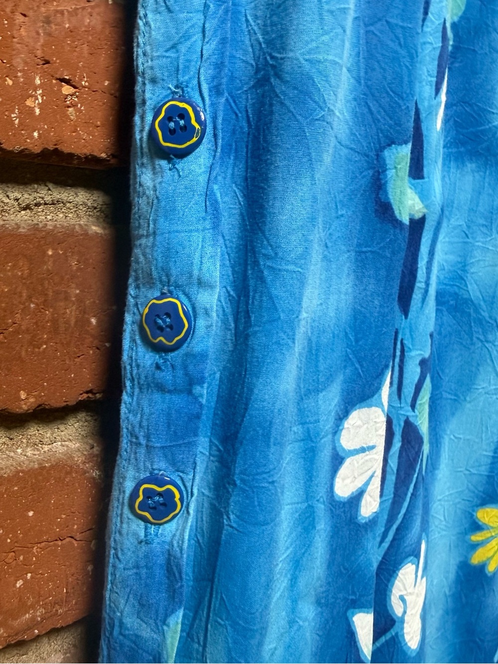 Vintage 90s Jams World Dress Womens small Blue Midi Floral Blue Pockets FLAWED - Picture 7 of 16